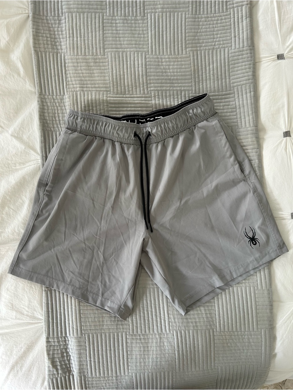 Spyder Light Gray Athletic Swim Shorts with Black Drawstring